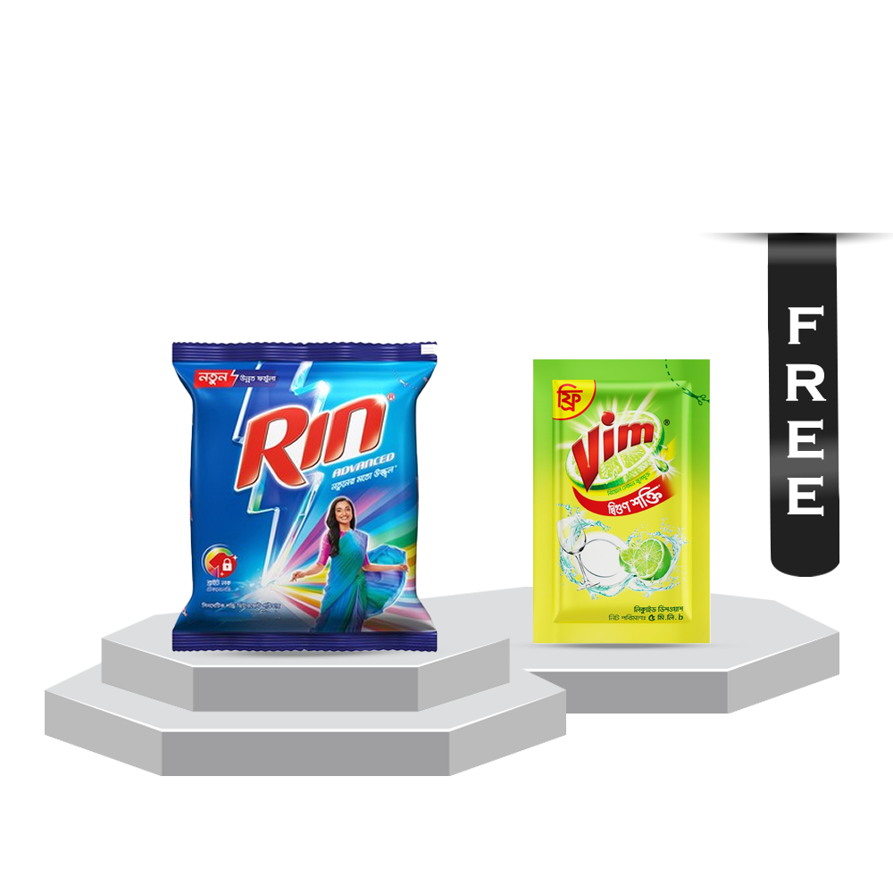 Rin Advanced Synthetic Laundry Detergent Powder - 500gm With Vim Liquid Dish Washer - 5ml Free