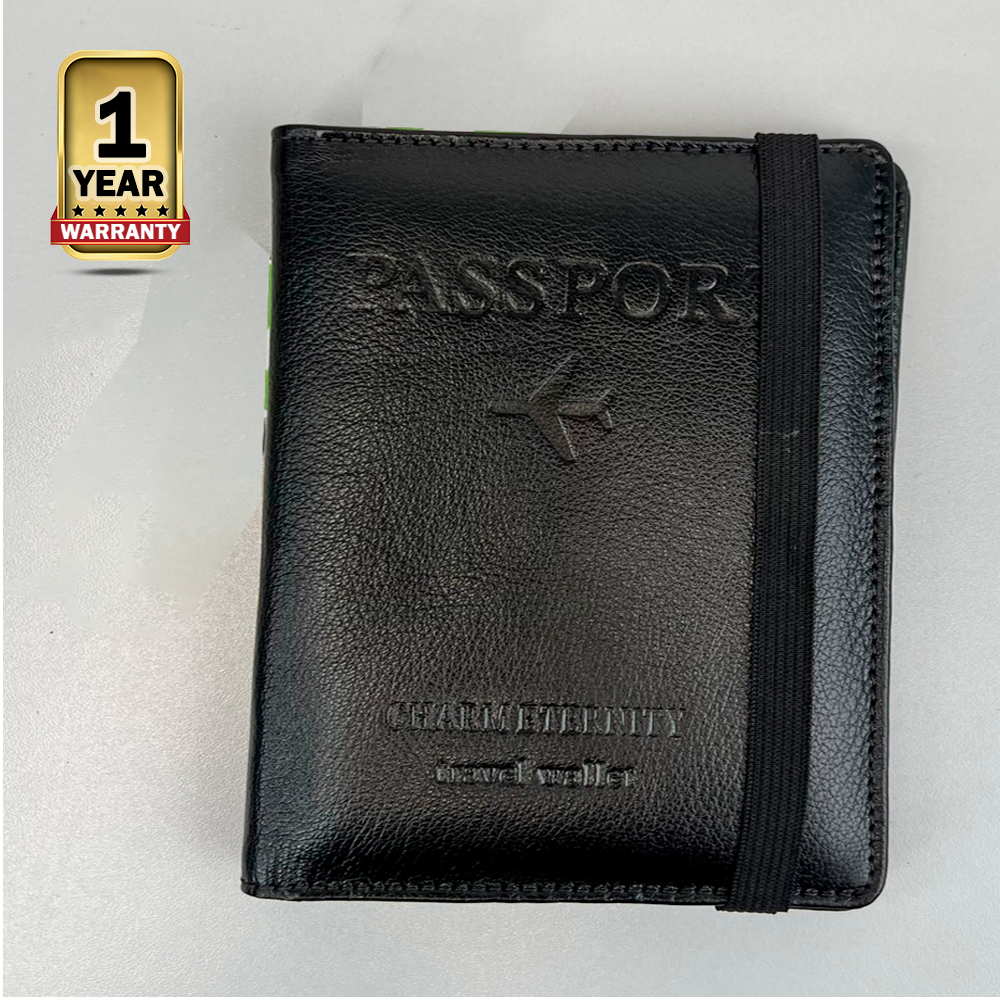 Leather Passport Cover - Black - 330699