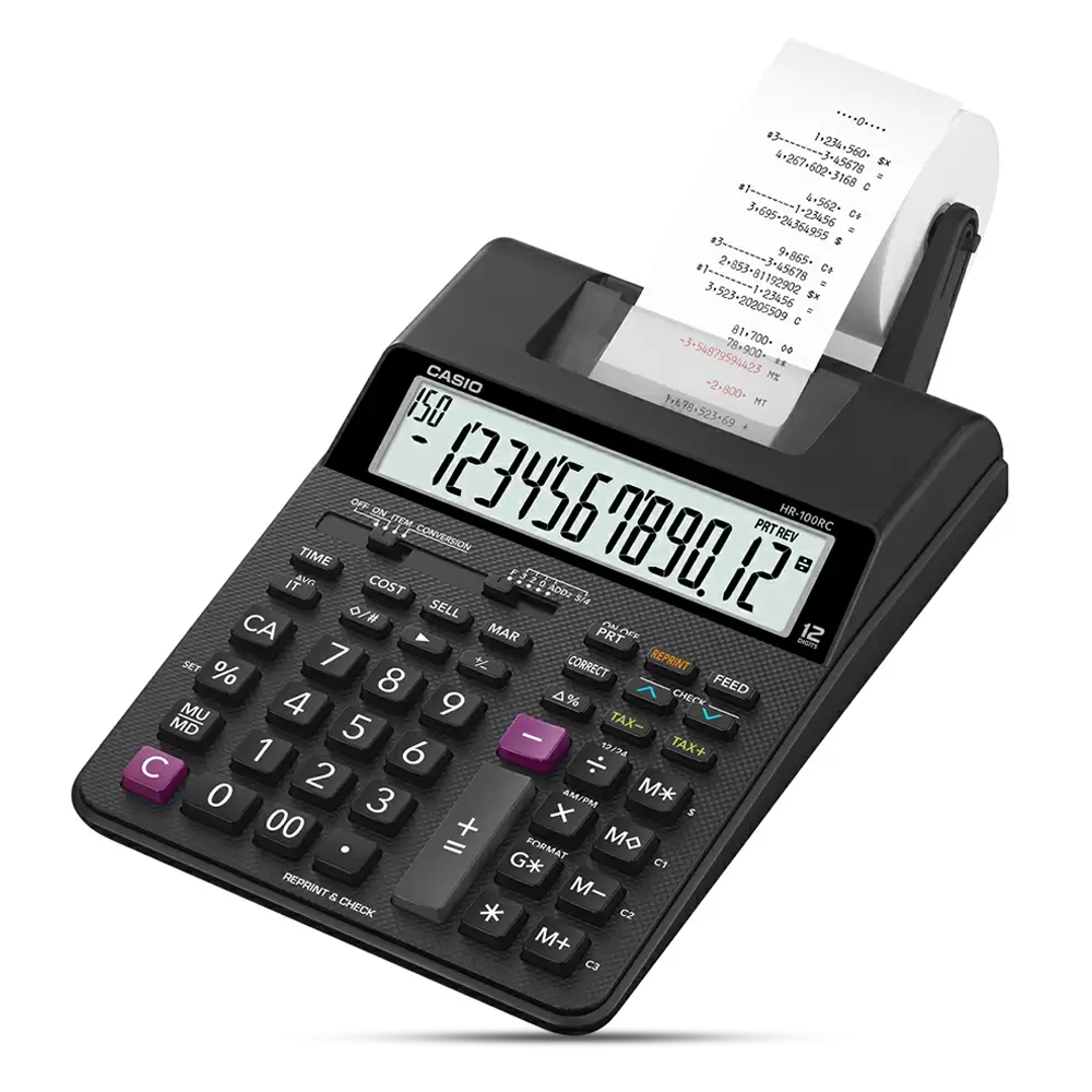 CASIO HR-150RC-D23 Printing Calculator for Shop with 2 Color Print and Reprint - Black