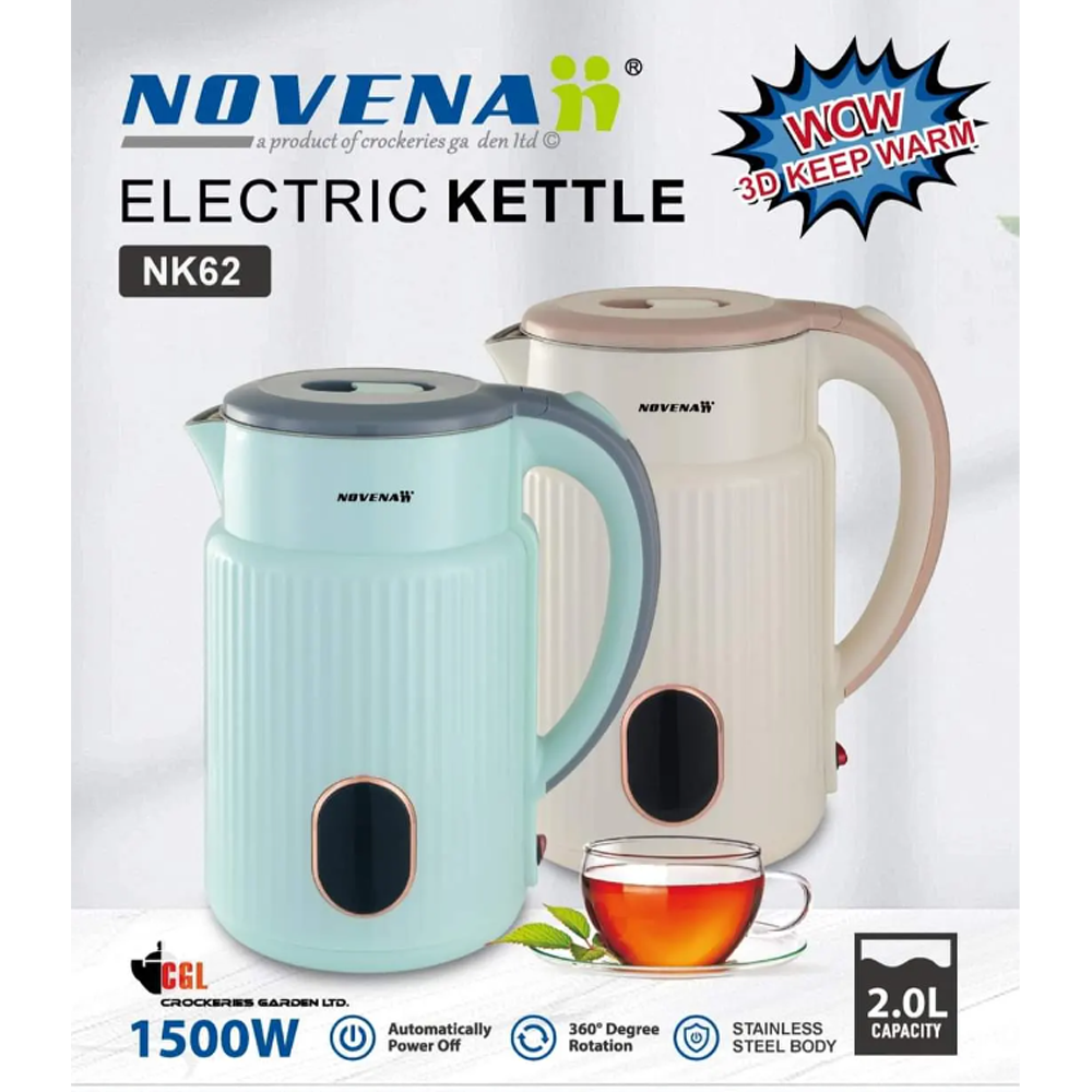 Novena NK62 Stainless Steel Electric Kettle - 2 Liter - Multicolor