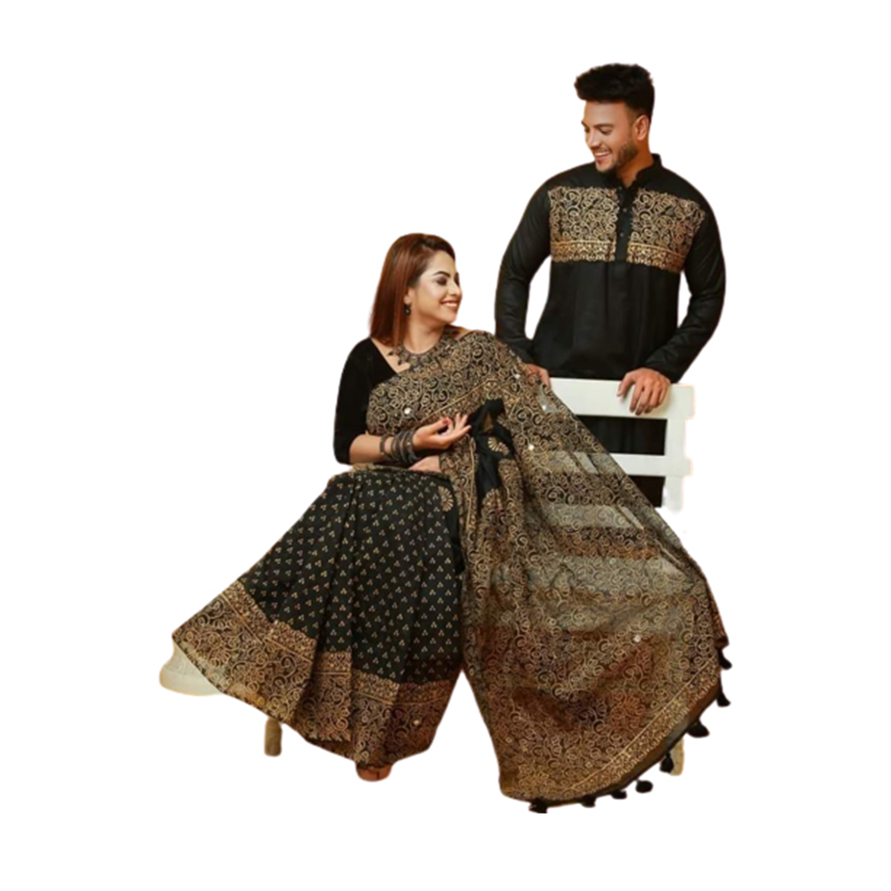 Half Silk Saree and Cotton Panjabi For Couple - CS-62