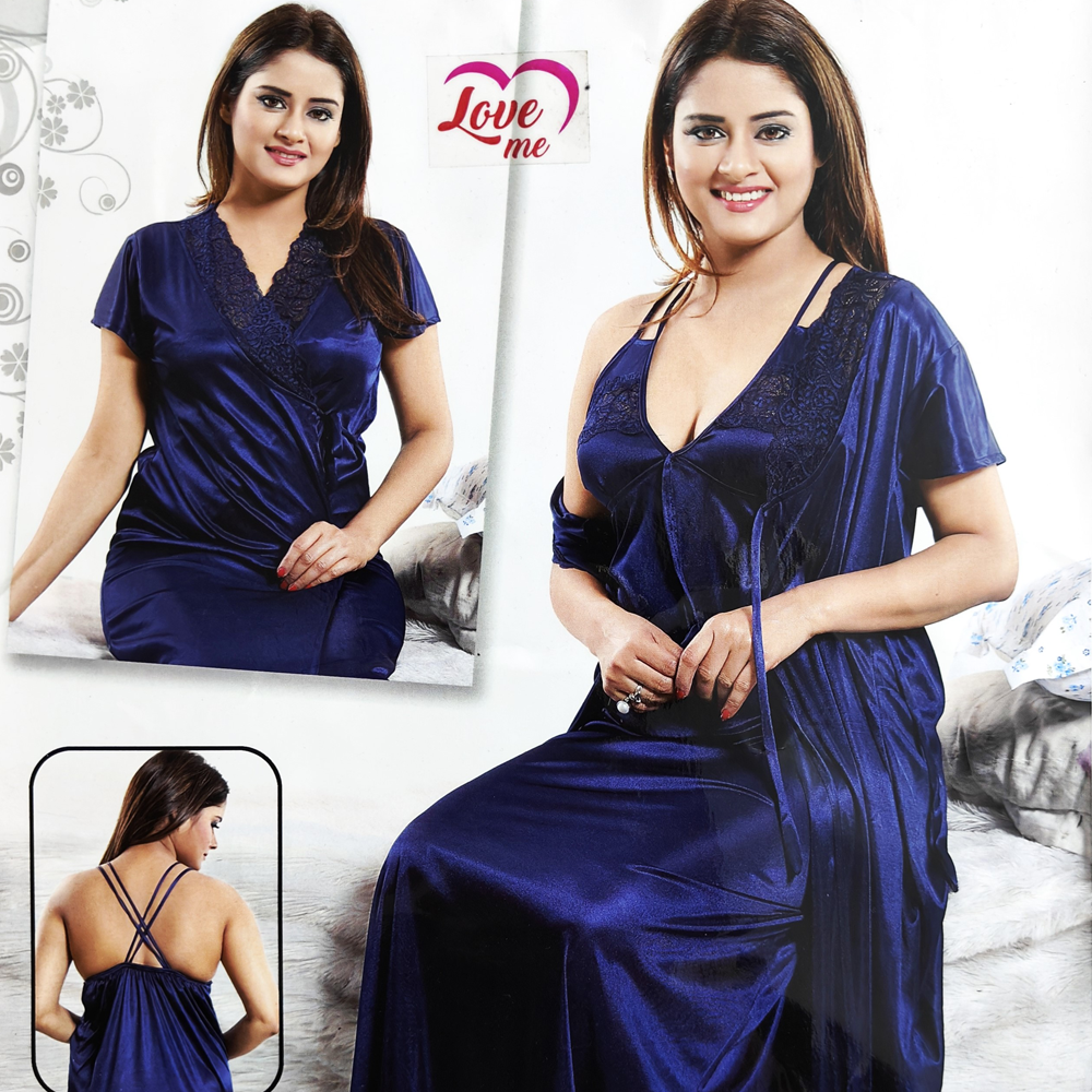 Fashionable 2 Part Night Dress For Women Navy Blue N11