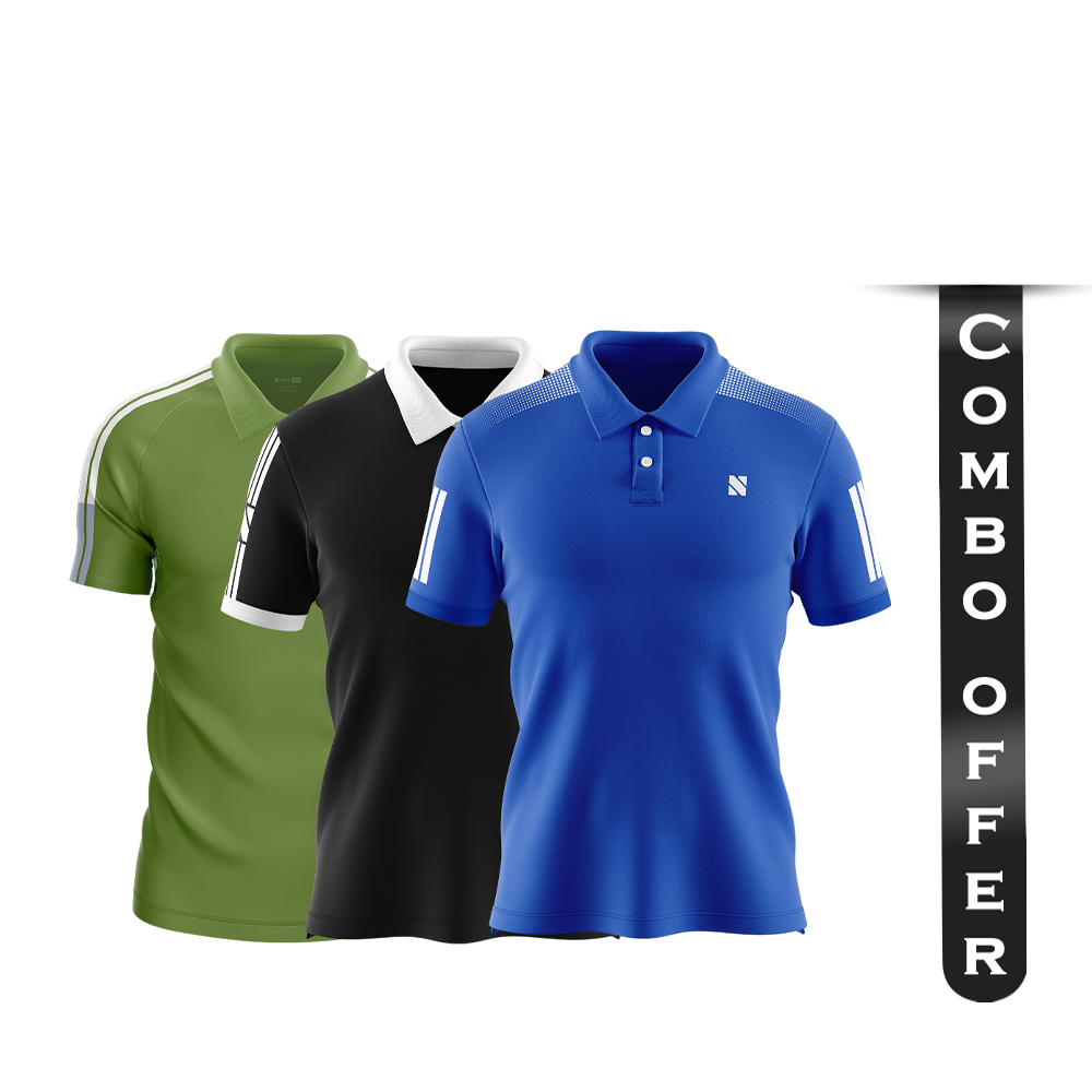 Combo of 3Pcs NEXF Mesh Sports Wear Half Sleeve Polo For Men - Multicolor - NEXF06