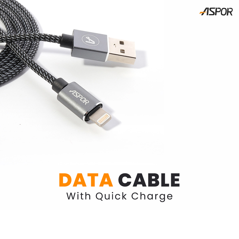 Aspor A133L Quick Charging Data Cable - 2M - Black