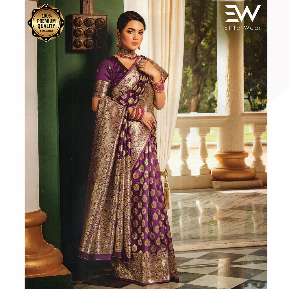 Gujrati Pure Handloom Katan Saree with Blouse Piece for Women - Deep Purple - A-644 A