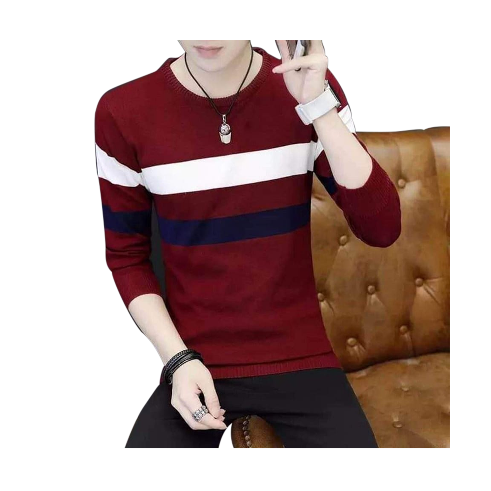 Full Sleeve Casual T Shirt For Men - TSH-26 - Maroon And White