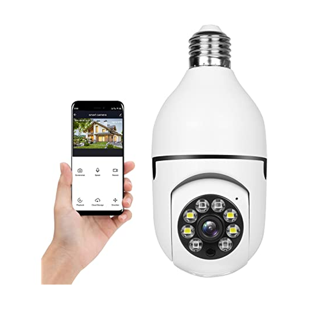 Night Vision Two Way Talk WIFI Camera PTZ HD Infrared V380 3MP E27 Bulb - White