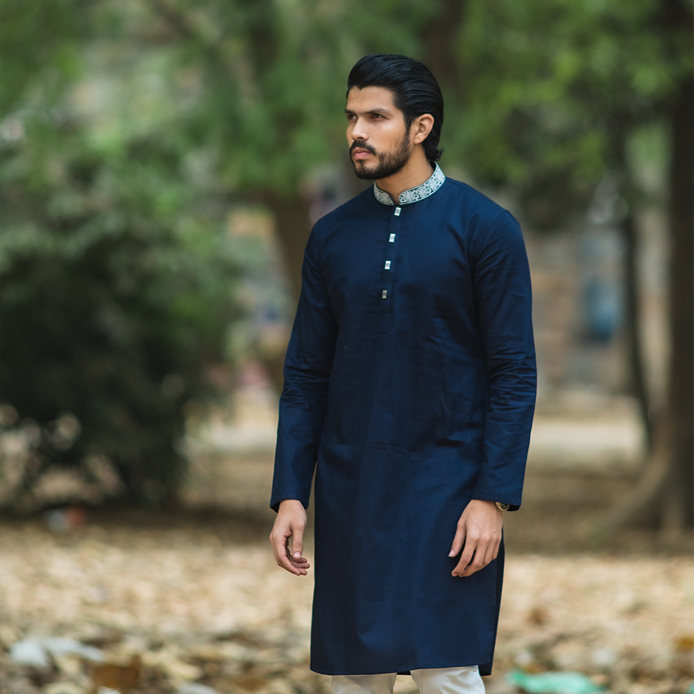 Cotton Embroidery Panjabi For Men - RD-10 - Blue