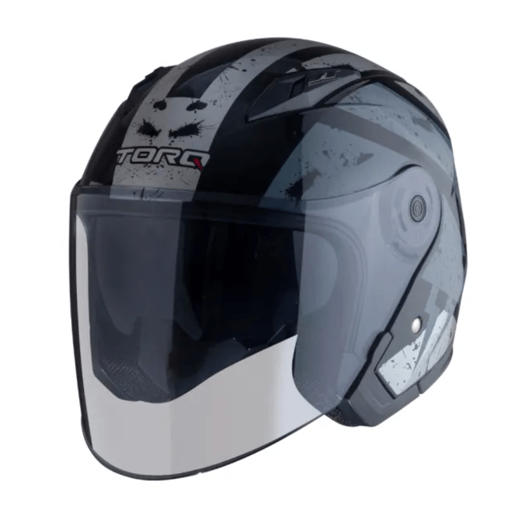 Torq Half Face Helmet - Glossy Grey and Black