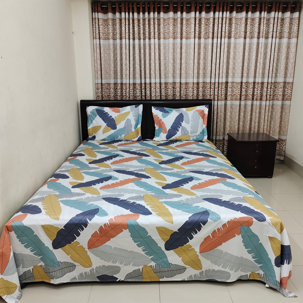 Twill Cotton King Size Bedsheet With 2 Pillow Covers - Multicolor - 11