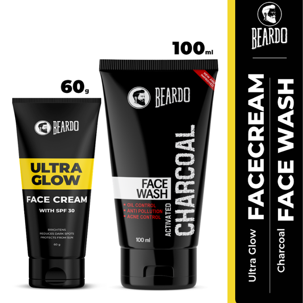 Combo Of Beardo Ultra Glow Face Cream - 60gm With Activated Charcoal Face Wash - 100ml - EMB142