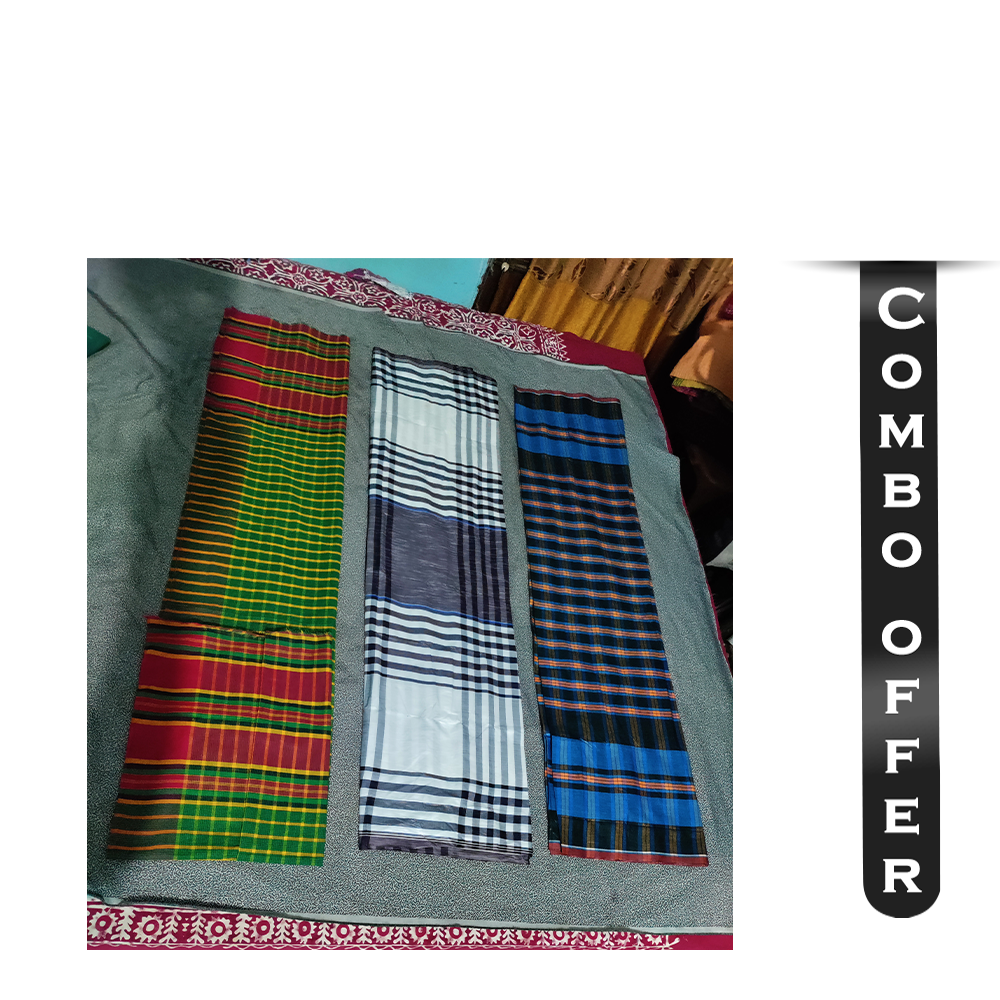 Combo Pack of Soft Cotton Lungi and Gamcha For Men - Multicolor - wb01