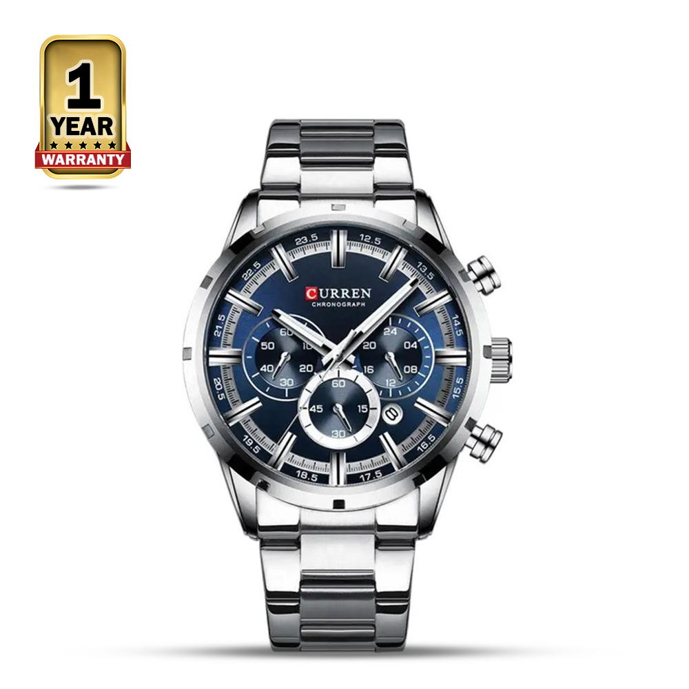 CURREN 8355 Stainless Steel Chronograph Watch For Men - Royal Blue And Silver