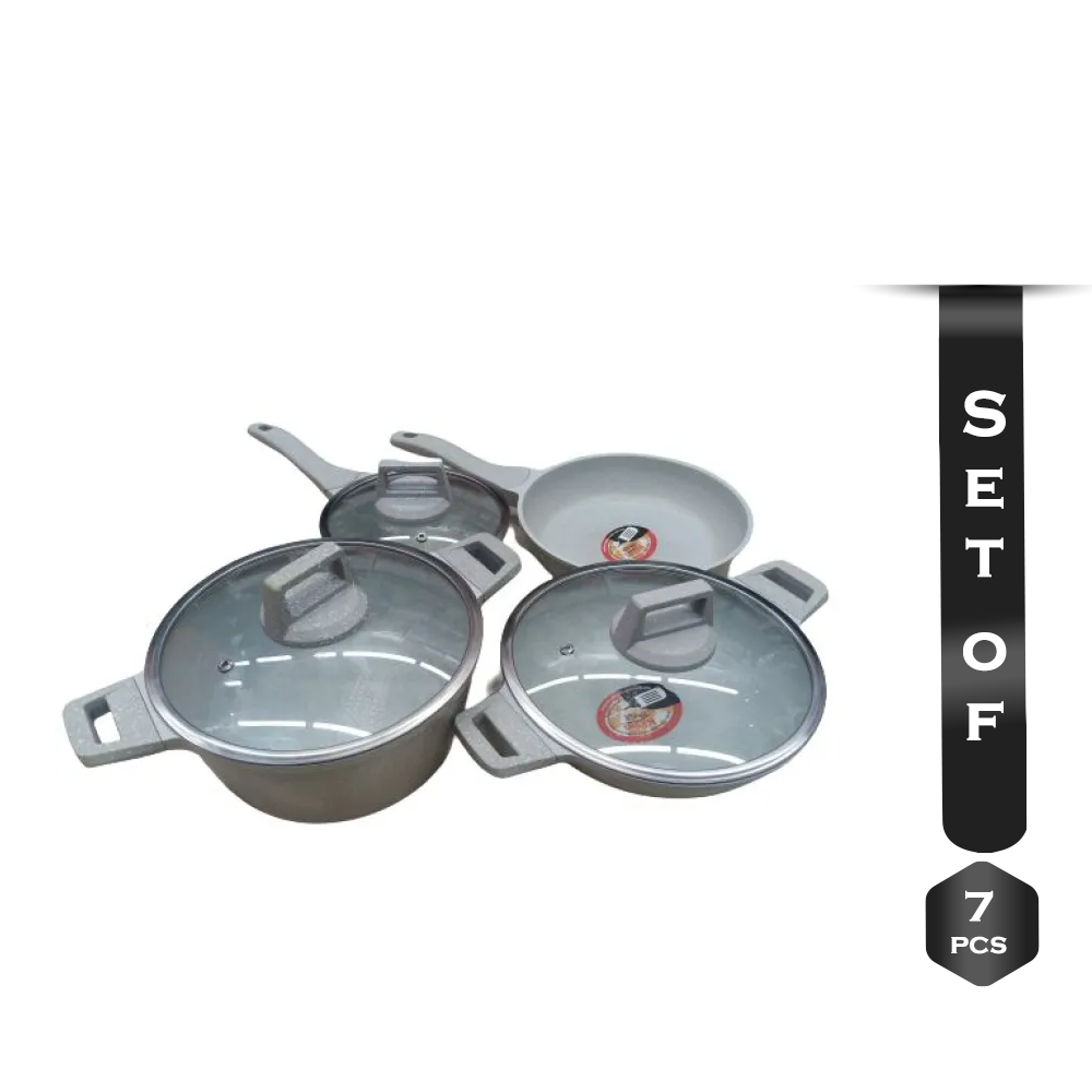 KIAM Die Casting Cookware Set With Glass Lid and Induction Bottom- 7Pcs  