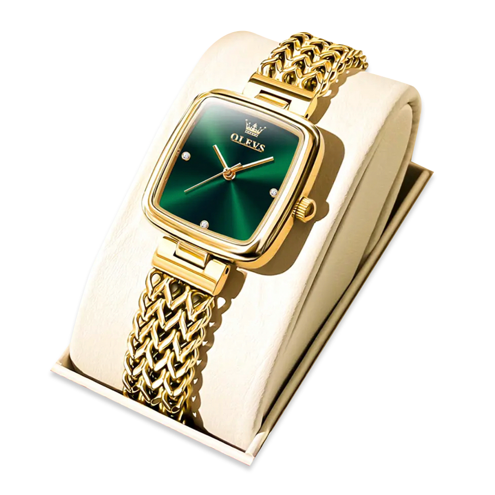 OLEVS 9948 Stainless Steel Elegant Quartz Wrist Watch For Women - Gold and Green