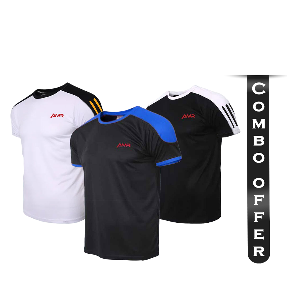 Combo Of 3 Pcs Mesh Half Sleeve T-Shirt For Men - Multicolor - T3-4