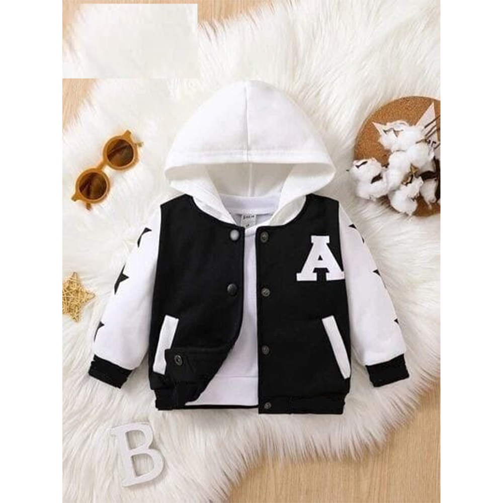 Cotton Hoodie For Baby - Black and White 