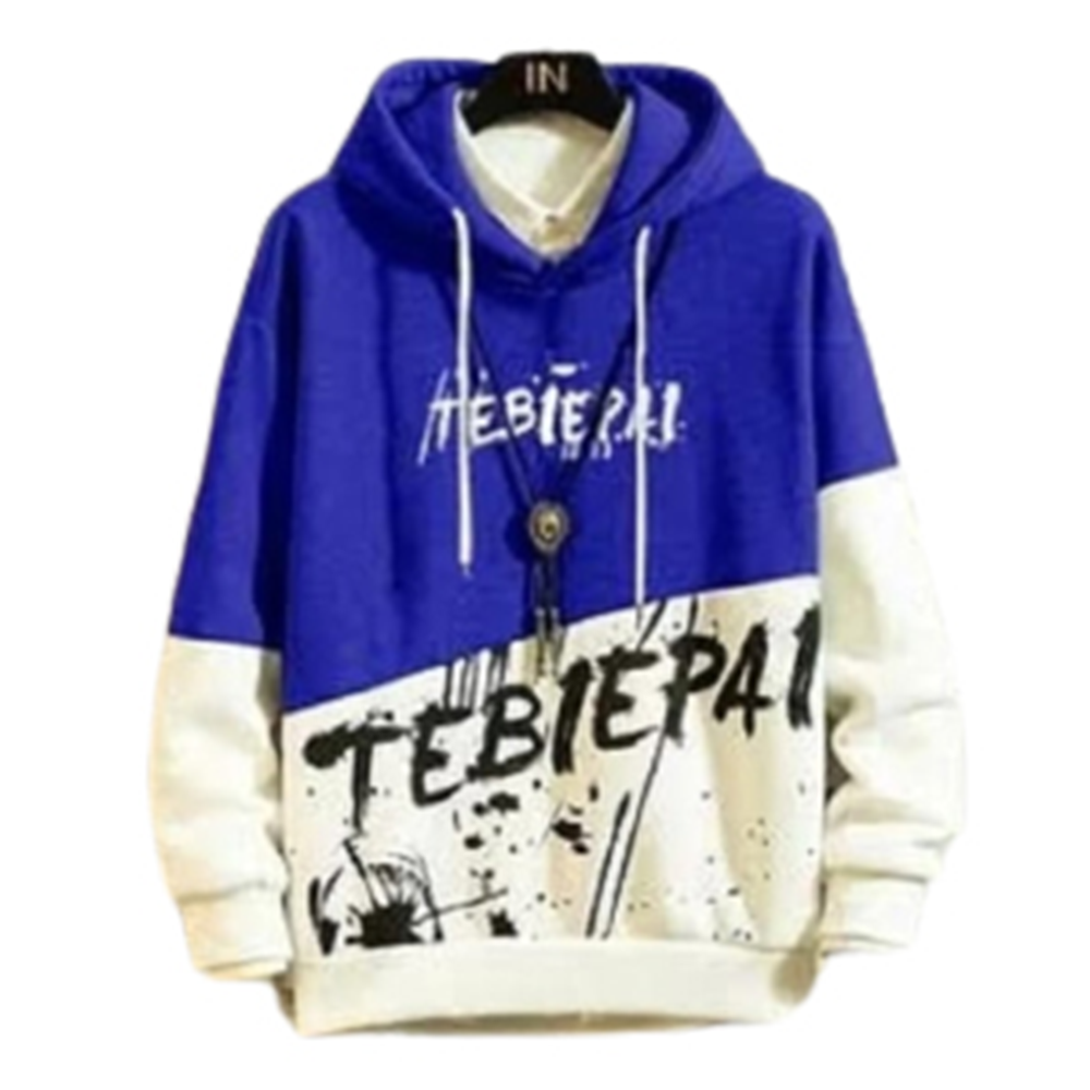 Cotton Hoodie For Men - Blue and White - H-193