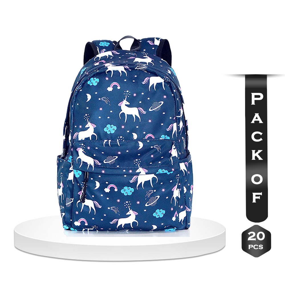 20pcs Dream Unicorn Nylon School Backpack For Girls Blue