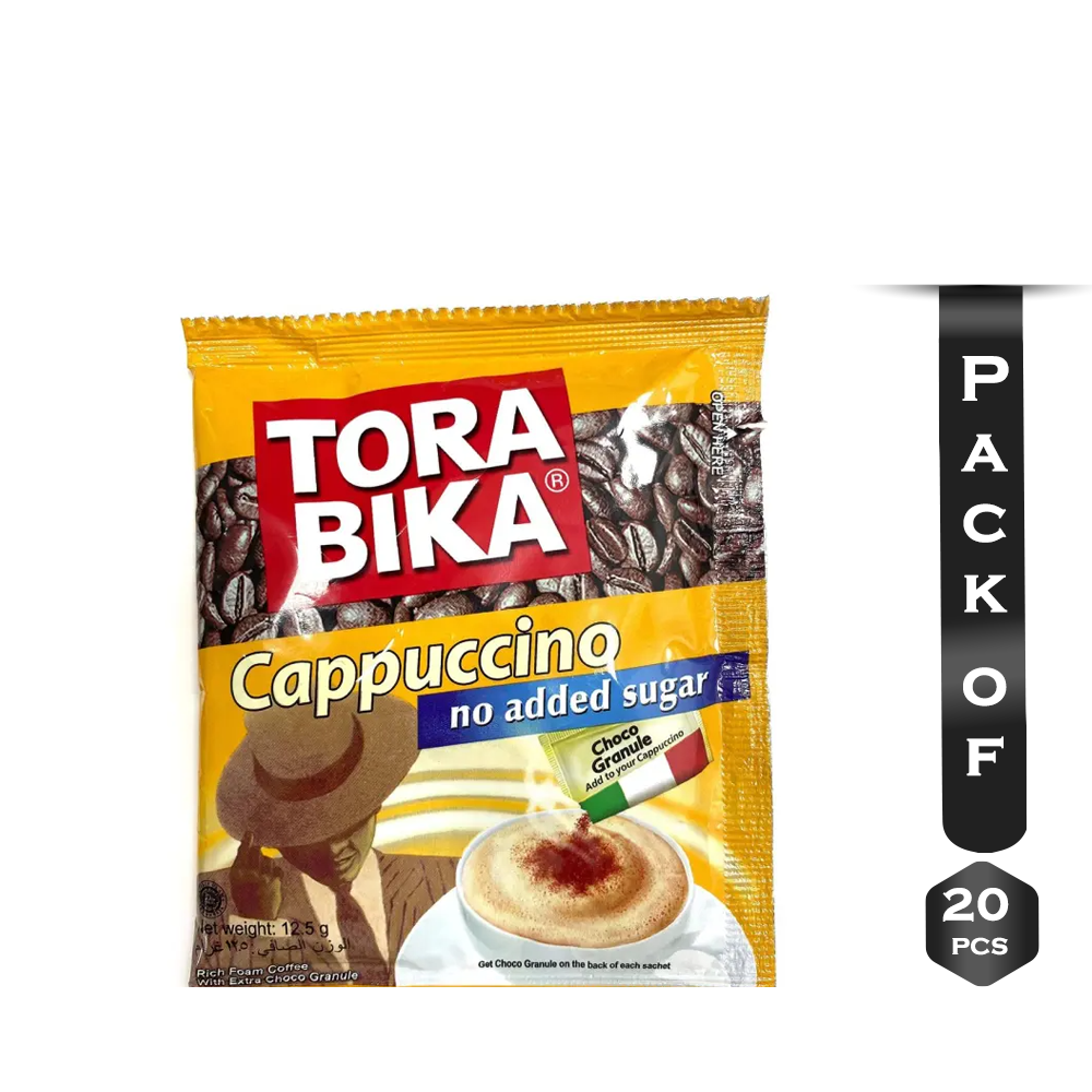 Pack of 20Pcs Tora Bika Sugar Free Cappuccino Coffee - 12.5gm