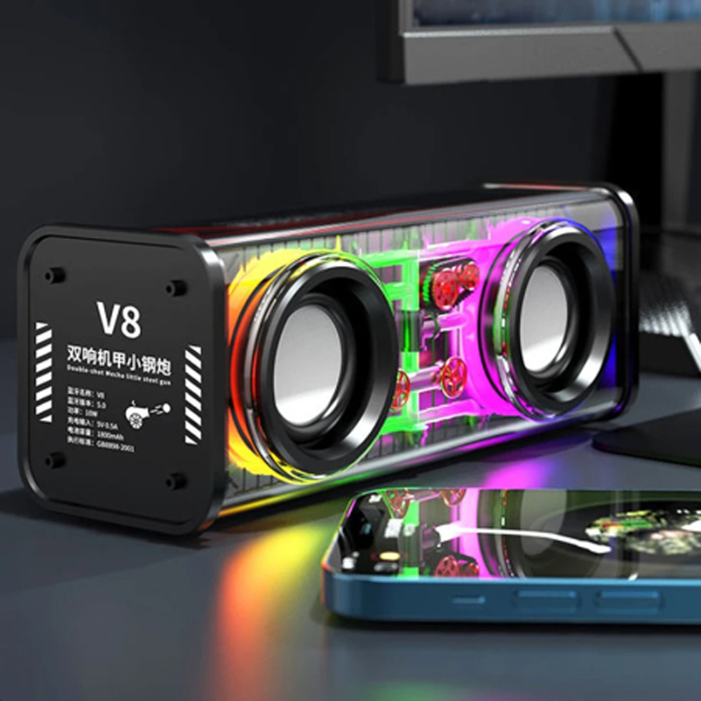 V8 Transparent RGB Portable Wireless Speaker - 1800mAh