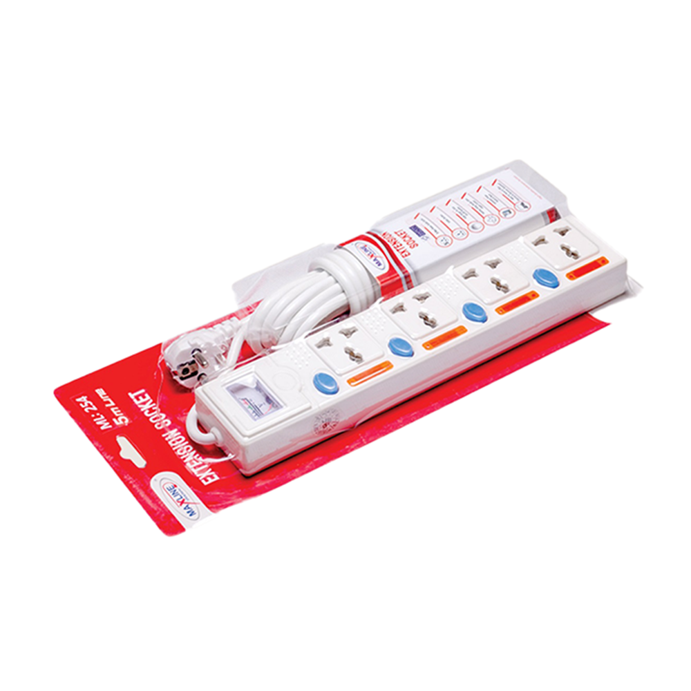 Maxline ML-254 Extension Socket-Multiplug 4 Port - White