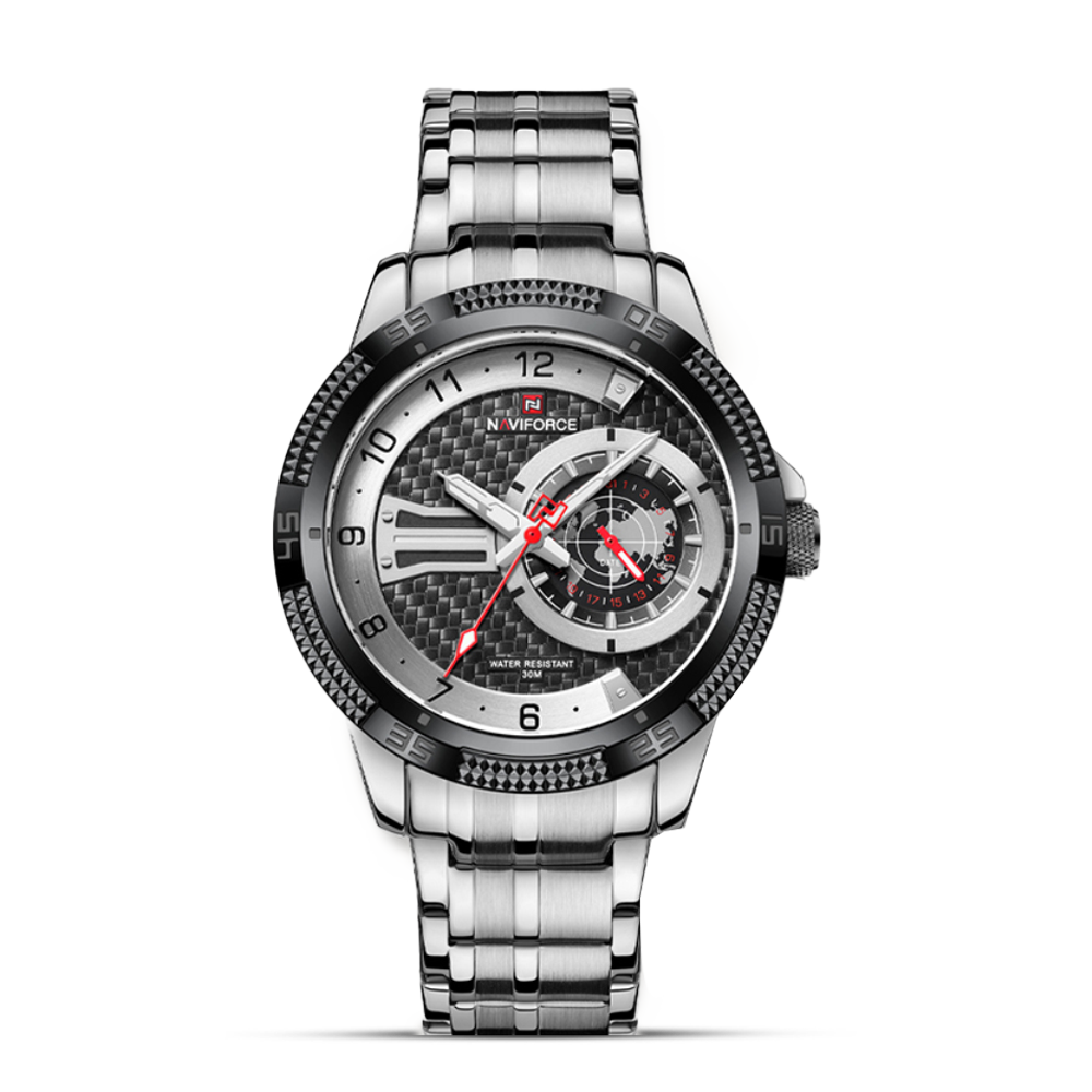 NAVIFORCE NF9206 Silver Stainless Steel Chronograph Watch For Men - Black & Silver