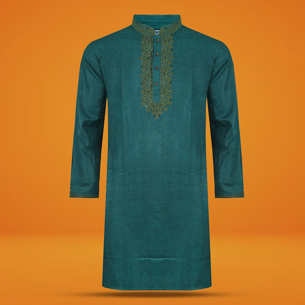 Embroidery Cotton Panjabi for Men - Green - BRP-PQ05