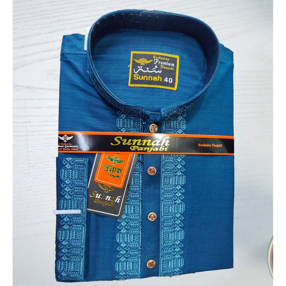 Cotton Embroidery Panjabi For Men - Royal Blue