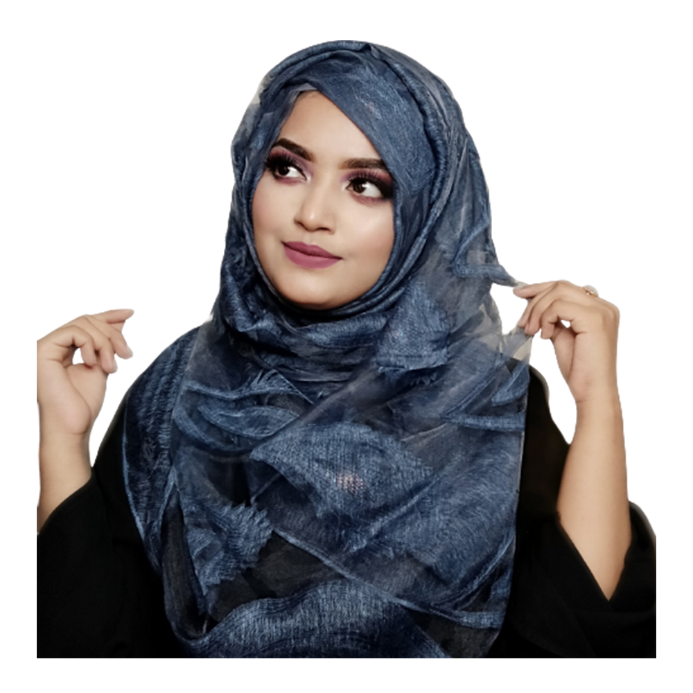 Tissue Cotton Royal Soft Touch with Floral Net Hijab For Women - Blue