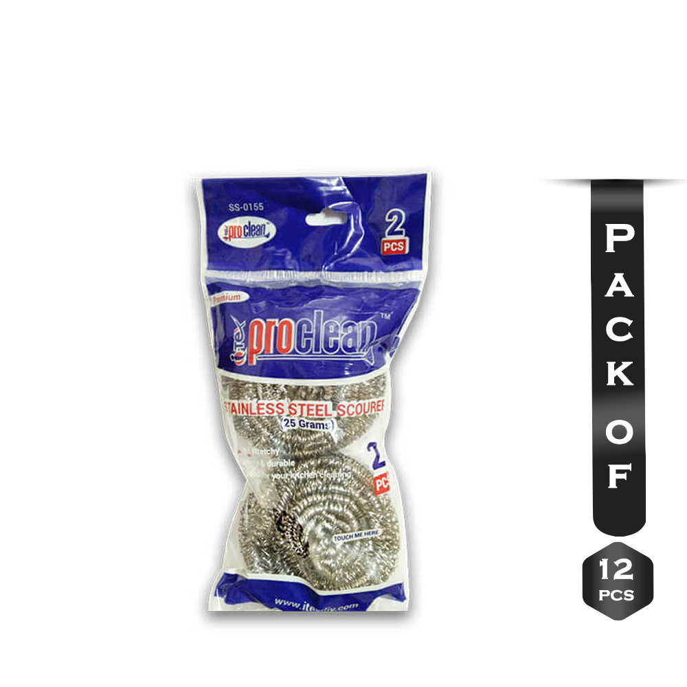 Pack of 12 Pcs Proclean Stainless Steel Scourer - SS-0155