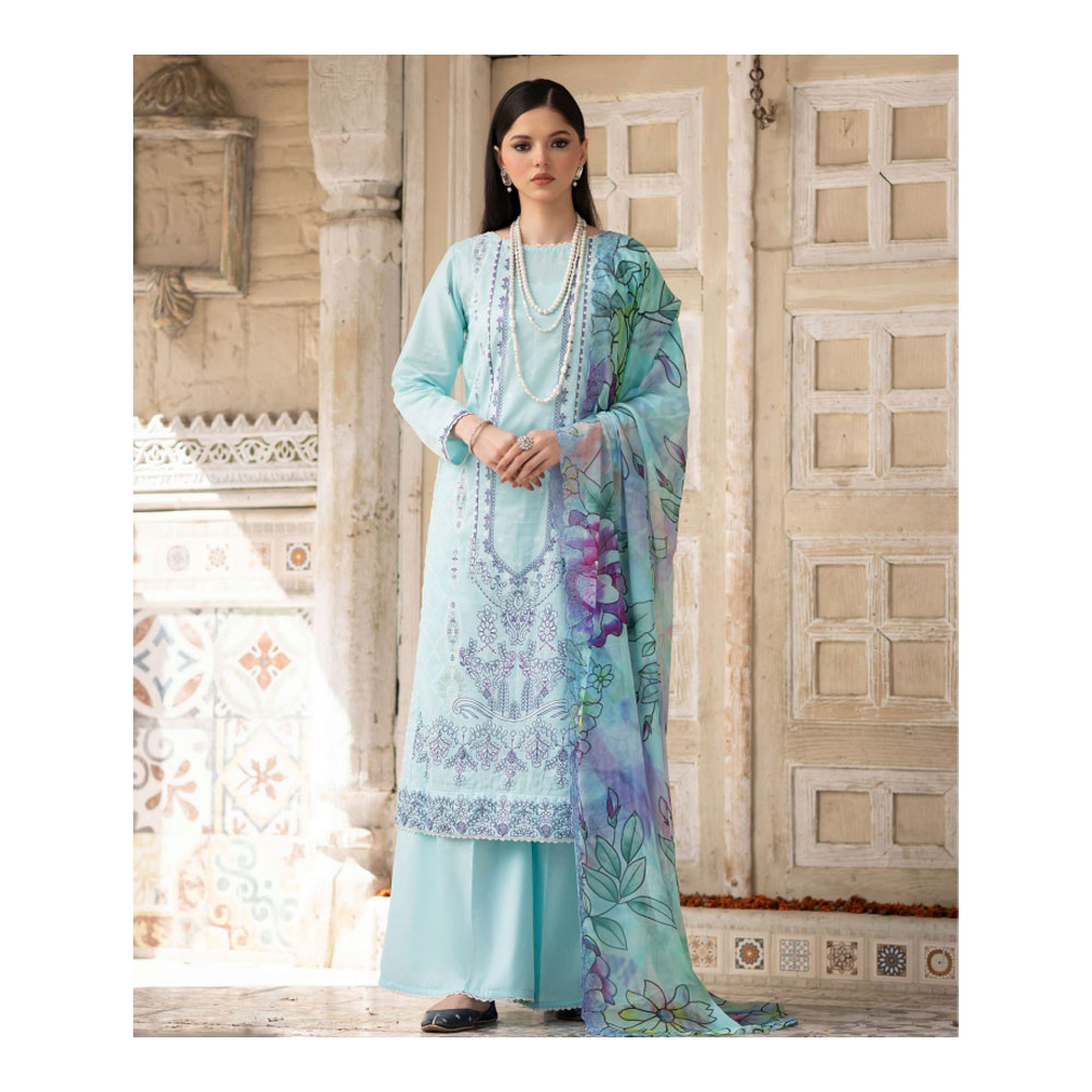 Embroidered Salwar Kameez  for Women - Sky - HP-3PP-303 (1 Pc Ring Free)