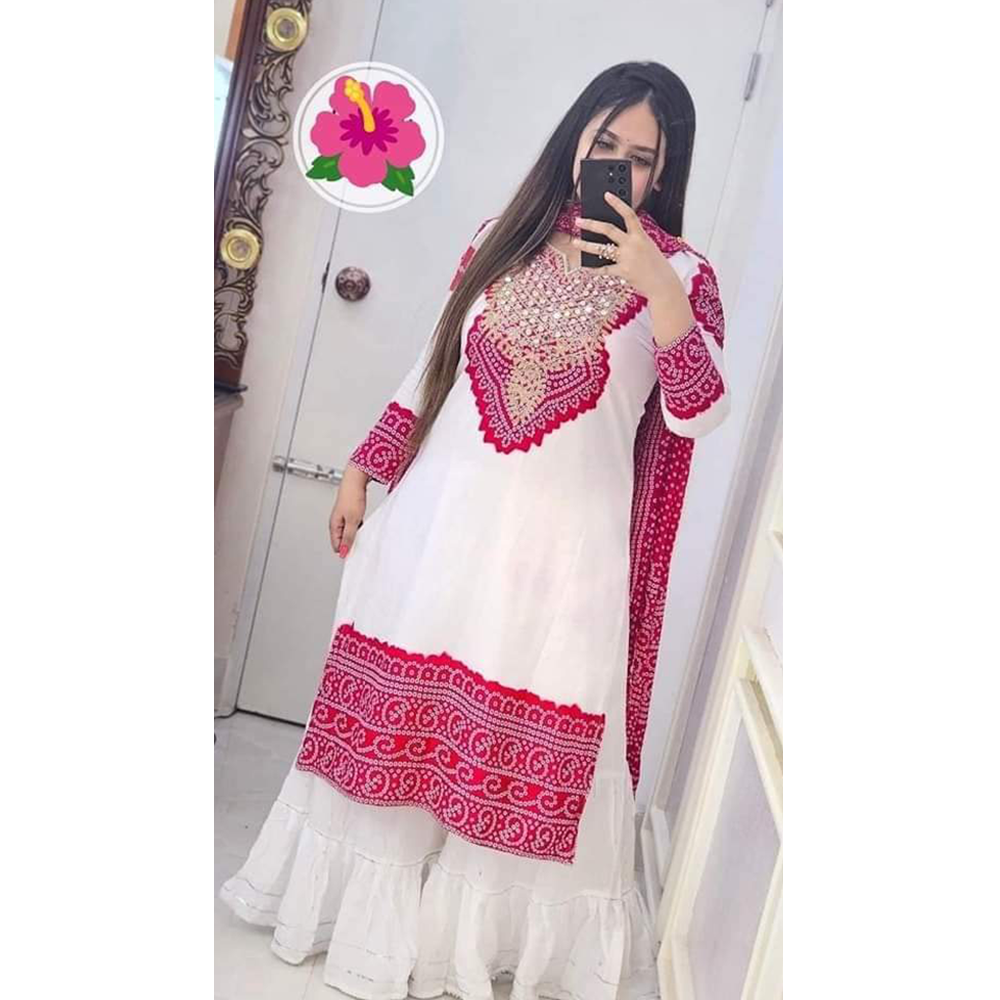 Cotton Embroidery Readymade Garara Salwar Kameez For Women - Red