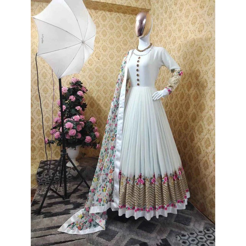 Semi Stitched Embroidery Georgette Long Party Dress For Women