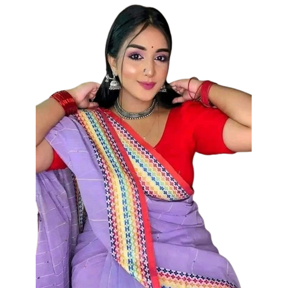 Cotton Saree with Blouse Piece For Women - Purple - SP-C20