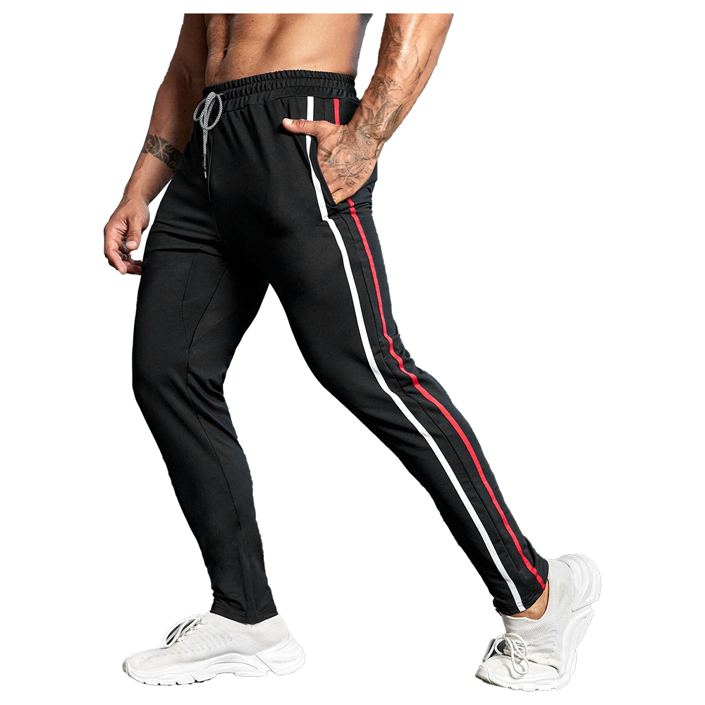 Fitlander Poly Propylene Sports Edition Red and White Stripe Trouser for Men - Black - T050523