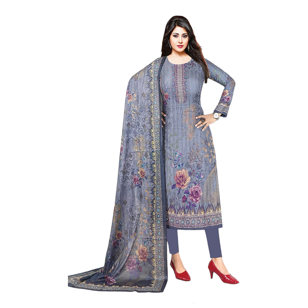 Unstitched Digital Print Cotton Salwar Kameez for Women - Blue - LS2080_1