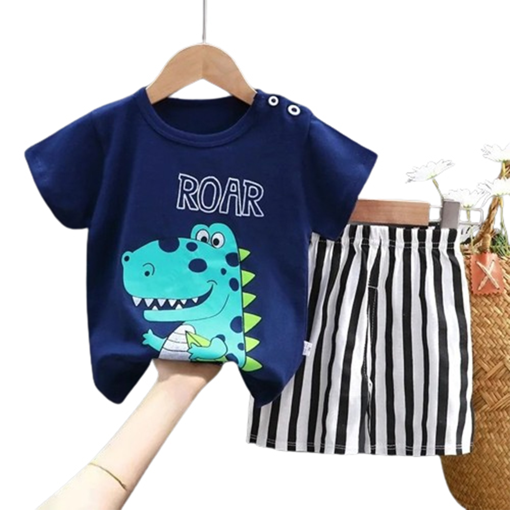 Cotton T-Shirt and Half Pant Set For Baby Boys - Multicolor - BM-92