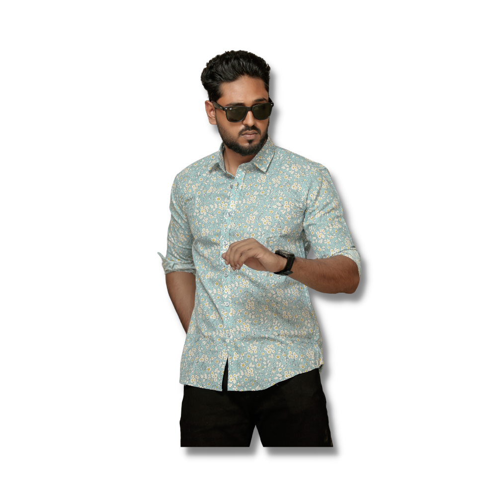 Printed Slim Fit Full Sleeve Casual Shirt For Men - Shadow Green