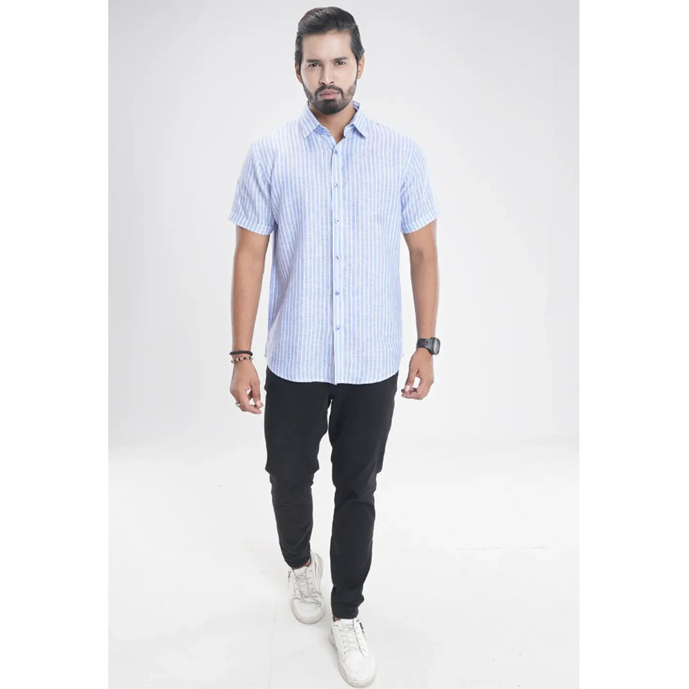 Cotton Half Sleeve Casual Shirt For Men - Light Sky - TMS-SS-44