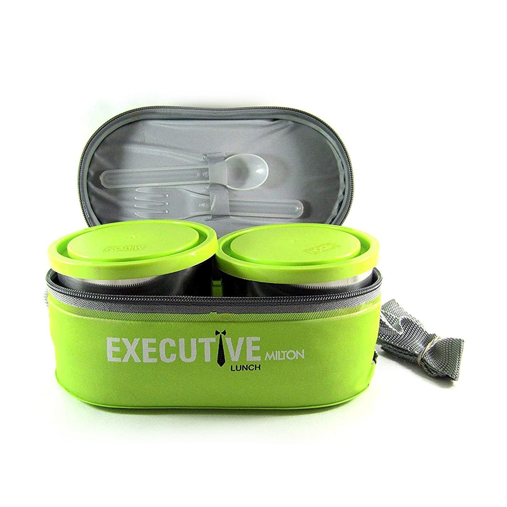 Milton Executive Lunch Box 2 Steel And 1 Microwave Safe Plastic Tiffin Box - Green