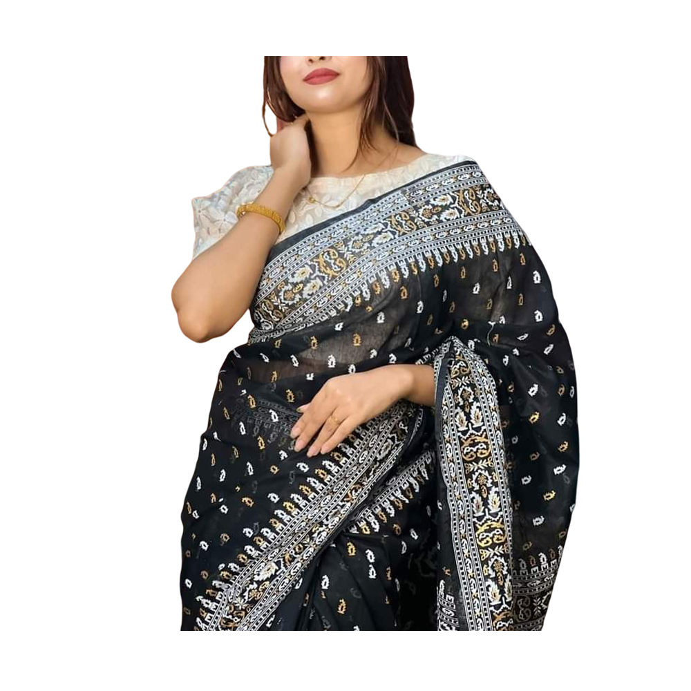 Half Silk Screen Print Saree For Woman - Multicolor