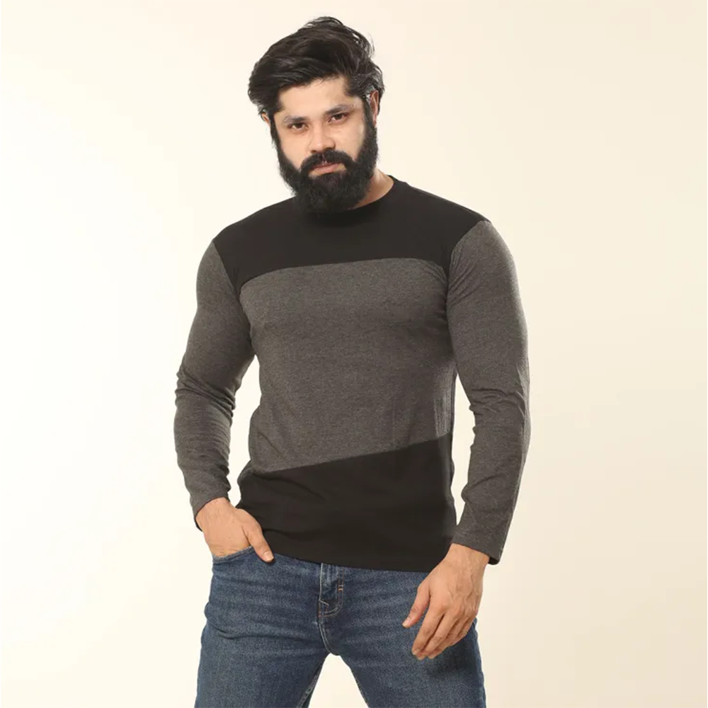 Cotton Full Sleeve Casual T-shirt For Men - Black