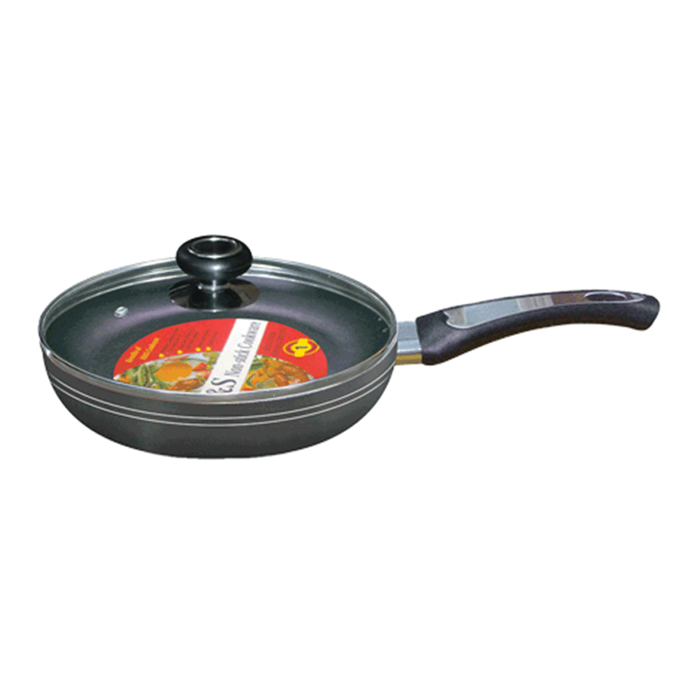 HandS 22 Cm Nonstick Aluminium Frypan With Glass Lid - Black