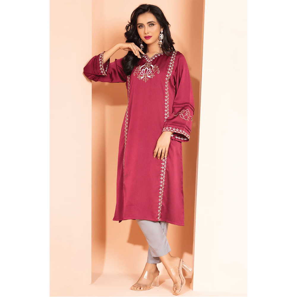 Crepe Silk Kurti For Women - Wine Red - M-19