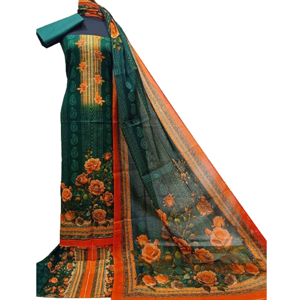 Cotton Unstitched Printed Salwar Kameez For Women - Multicolor - 3R-P190