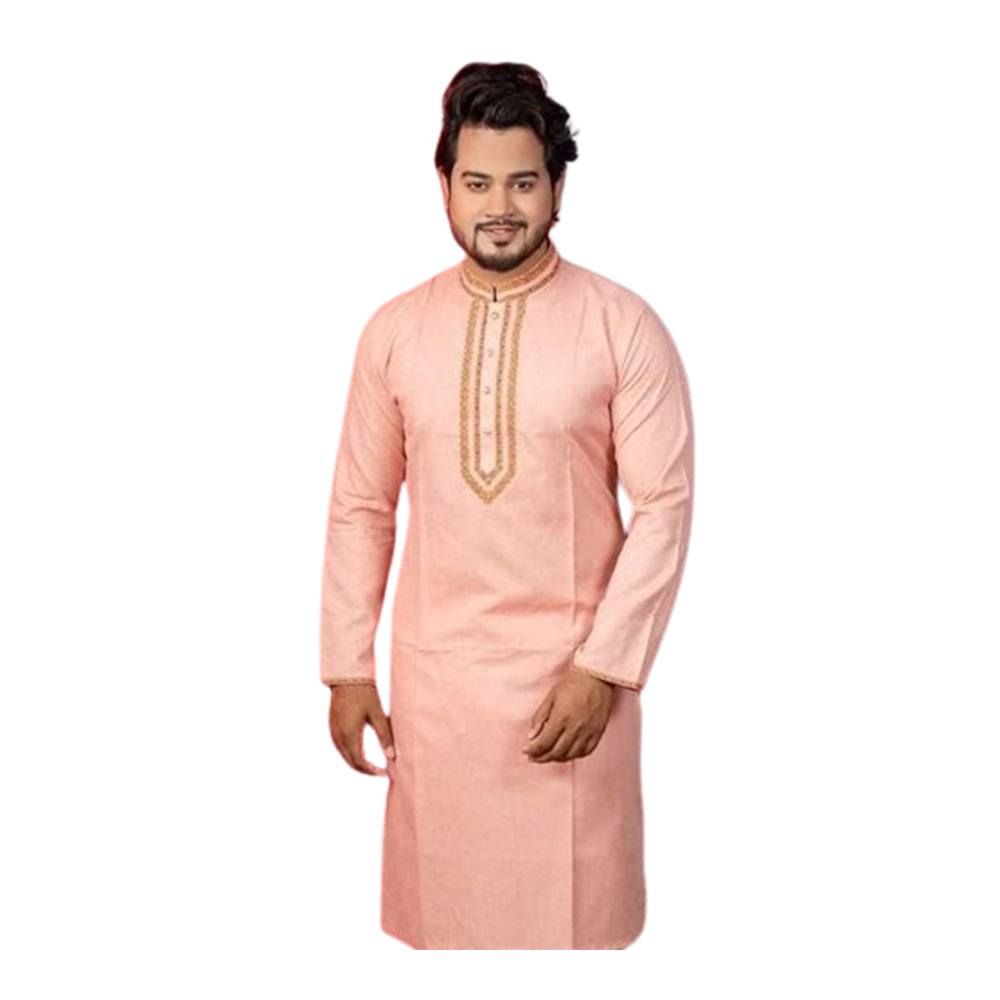 Cotton Embroidery Punjabi For Men - Light Pink - P-N6