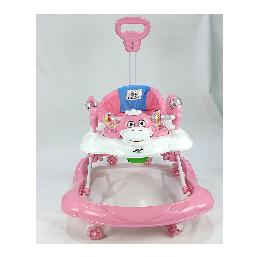Baby Walker With Adjustable Height and Musical Toy Bar For New Born Baby - Pink