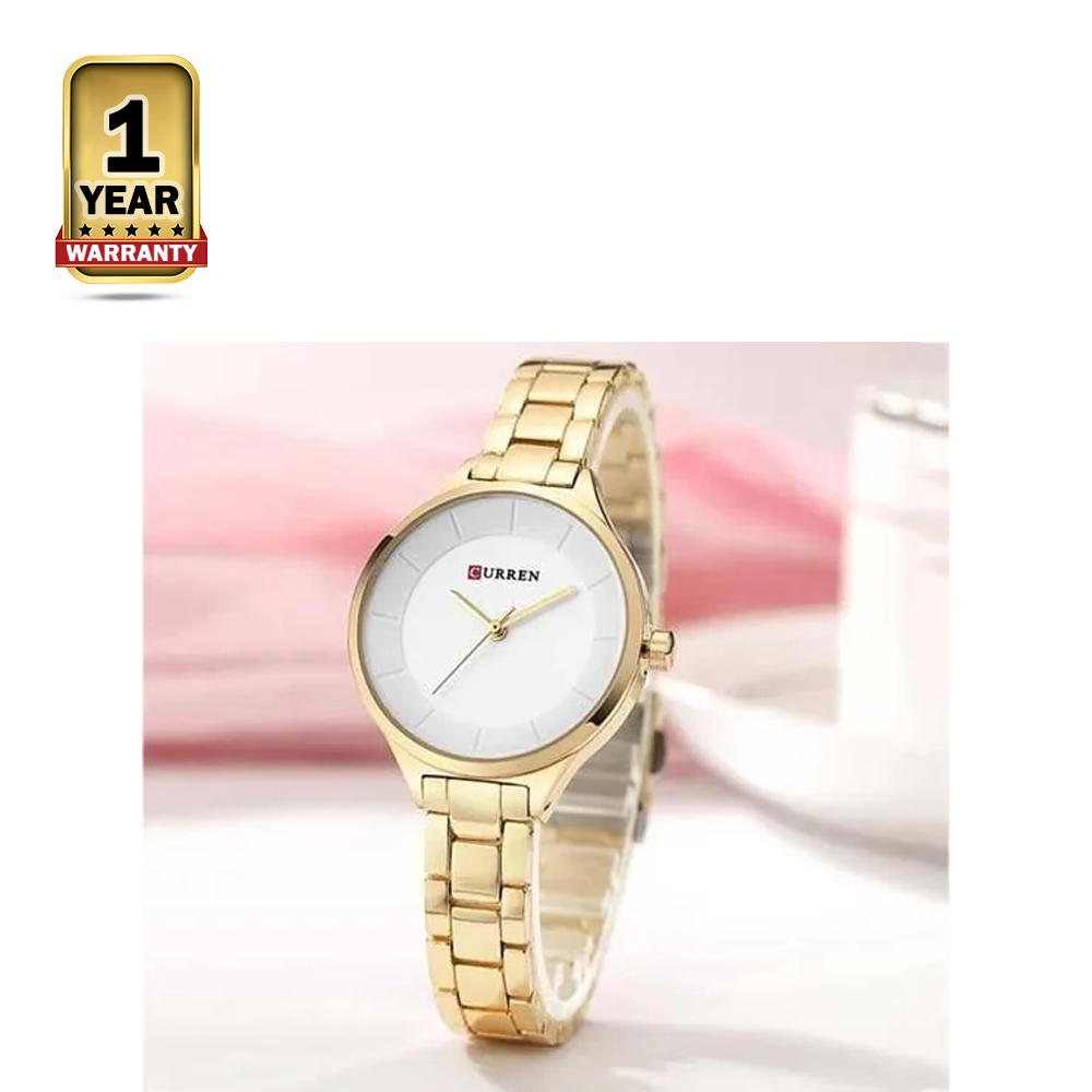 Curren 9015 Stainless Steel Quartz Wrist Watch For Women - Gold and White