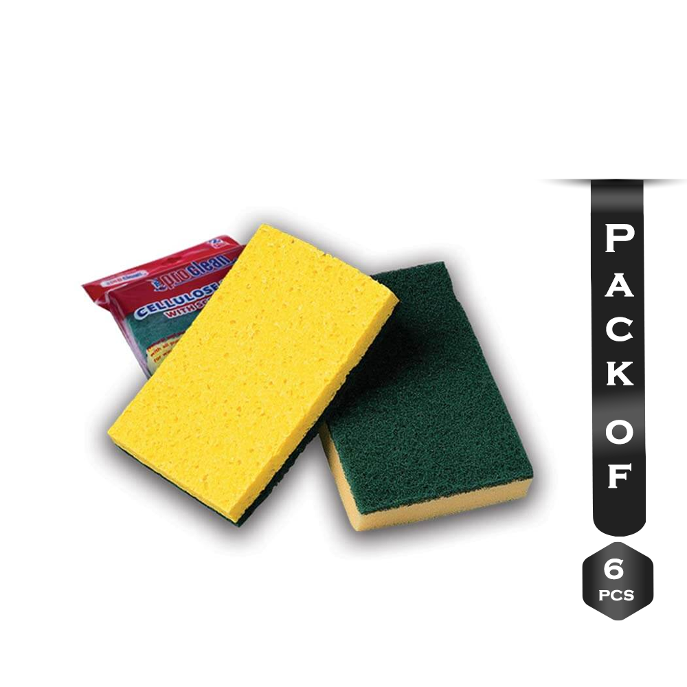 Pack of 6 Pcs Cellulose Sponge With Scouring Pad - CS-0230